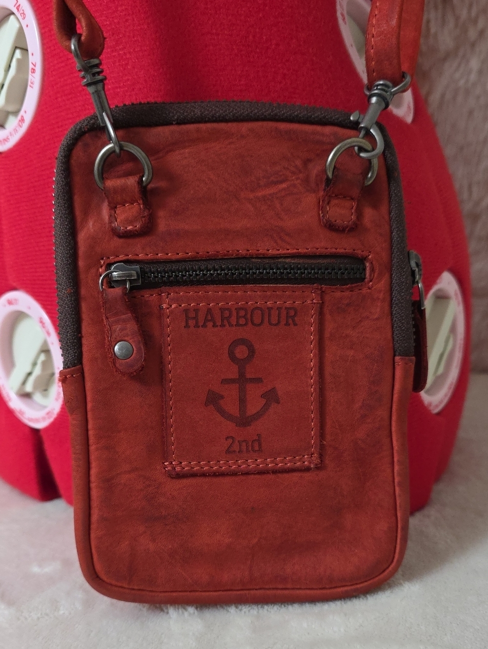 Harbour 2nd Genuine Leather Crossbody Phone Bag Cognac Brown Woven Back